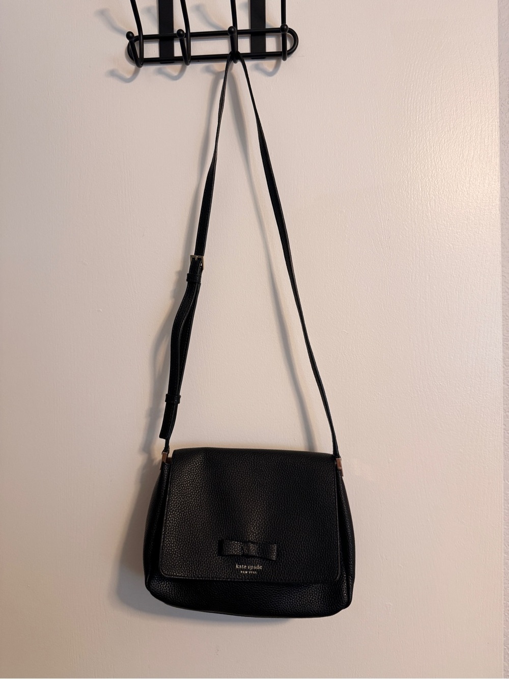 kate spade Black Pebbled Leather Crossbody with Bow Accent